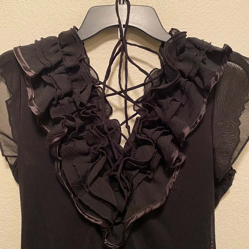 Black Sleeveless Ruffled Blouse with Lace-up back